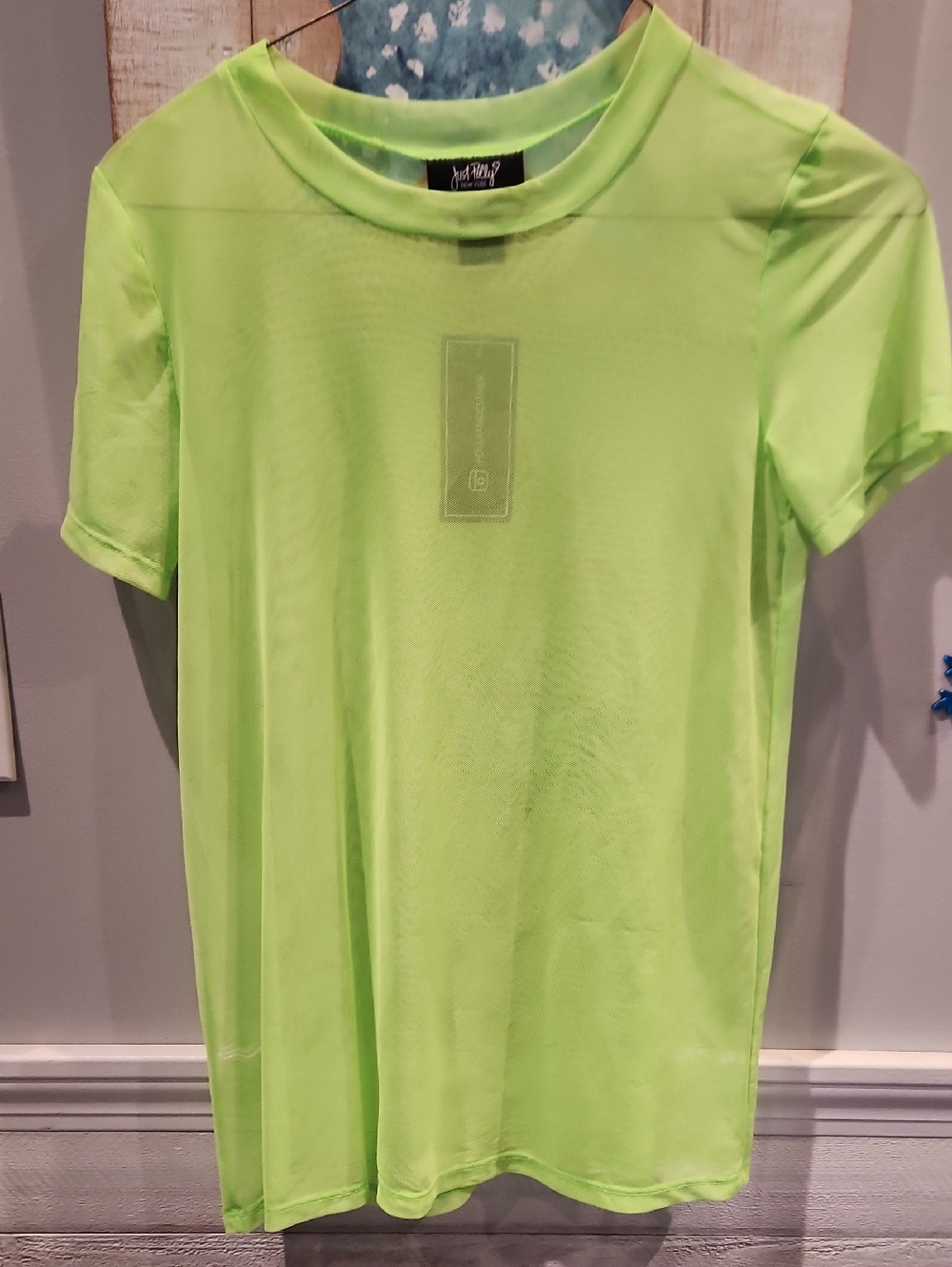 NWT Just Polly Neon Lime Mesh Short Sleeve Tee Women's Sz M